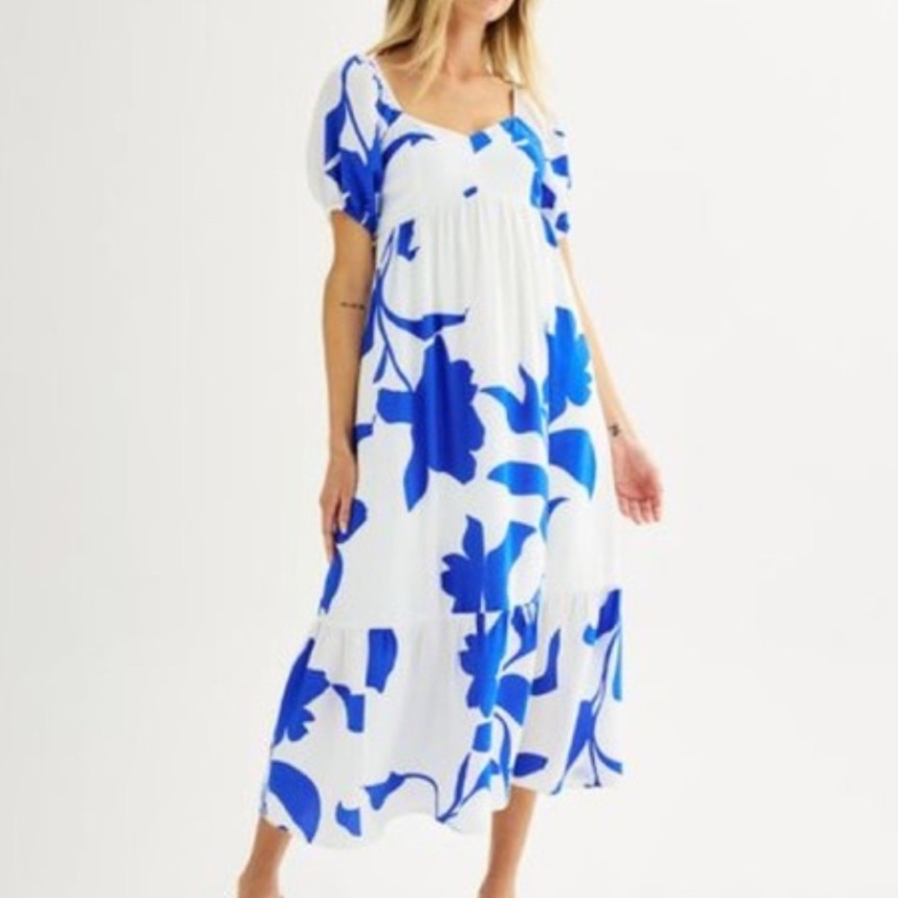 Women's Nine West Babydoll Maxi Dress White/Blue XXL